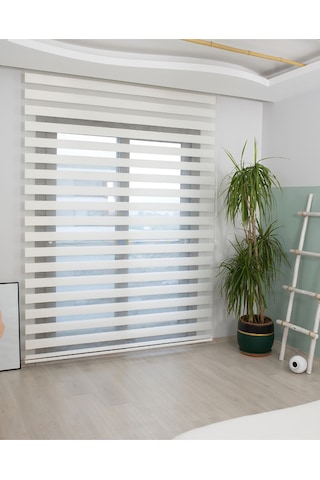 İncilifehome İcl507 Düz Kumaş Zebra Stor Perde Kırık Beyaz Alüminyum Kasalı Kırık Beyaz