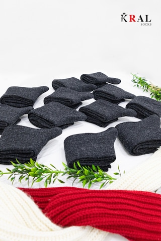 Kral Socks Çorap 12 Çift Kışlık Yün Çorap Lambswool Özel Kuzu Yünlü Kadınlar Için Termal Özellikli Siyah