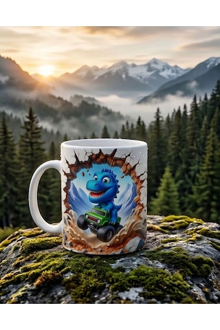 Sevimli Dinozor 3d Tasarımlı Kupa Eğlenceli Karikatür Kahve Kupası Beyaz