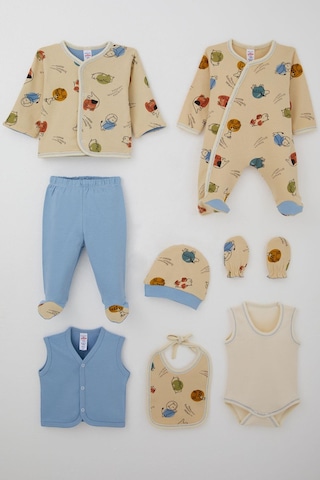 Breeze Erkek Bebek Hastane Çıkışı 8 Li Sevimli Hayvancıklar Desenli 0-3 Ay, Bej Bej