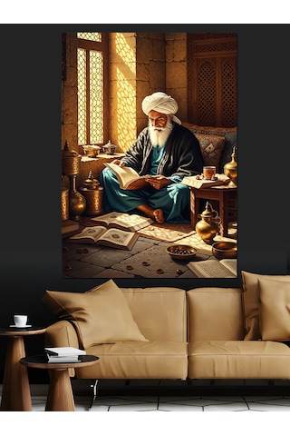 Ahşap Tablo Kitap Okuyan Yaşlı Adam
