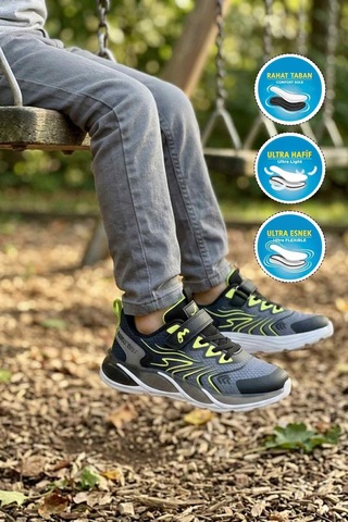 Marcokids Siyah Cırtlı Işıklı Hafif Erkek Çocuk Spor Ayakkabı 26y327 F