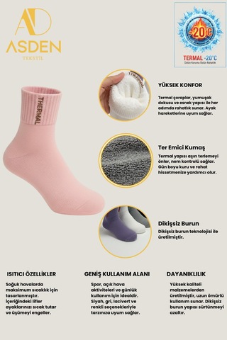 Asden Tekstil 6 Çift Kadın Termal Havlu Çorap - Kışlık Yumuşak - Premıum Pamuk - Burun Dikişsiz Beyaz Kadıntermal6lı-sarı