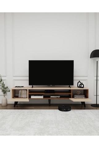 Arnetti Clara Raflı Dolaplı Tv Sehpası, Ceviz Bej - Clara