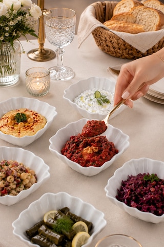 Porsima 6'lı Beyaz Porselen Kase Seti Çerez, Meze, Salata Ve Kahvaltılık Servis Kasesi 15cm
