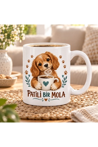 Buradabulabilirsin Patili Bir Mola Sevimli Köpek Ve Kahve Tasarımlı Porselen Kupa - Model 267 Bbz Diğer