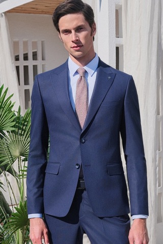 İmza Lacivert Kırlangıç Yaka 6 Drop Slim Fit Tam Astar Esnek Takım Elbise 1001260169 Açık Lacivert