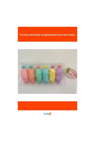 Havuç Tasarımlı Renkli Fosforlu Kalemler 5 Adet Çok Renkli