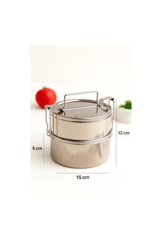 Lunchbox Paslanmaz Çelik Sefertası 2 Li Kilitli Yemek Kabı, Okul & İş İçin İdeal No:2 Gri