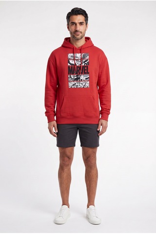 Sup Marvel Yazılı Anime Desenli Kapüşonlu Kırmızı Erkek Sweatshirt 12085 Siyah