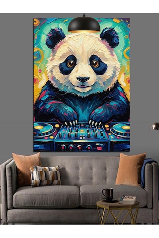 Dj Panda Kulaklık Dekoratif Kanvas - Mdf Ahşap Tablo