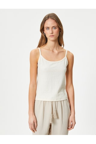 Koton İnce Askılı Atlet Dokulu Pamuklu Kırık Beyaz 4sak10075ek