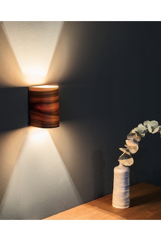 Bombe Kenar Yansıtma Tasarımlı Çift Yön Ahşap Salon Duvar Aplik Ceviz