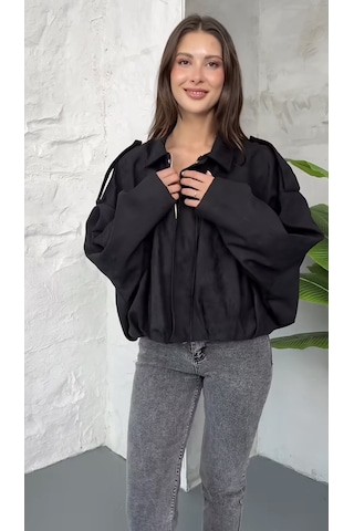 Prifaldi Premium Oversize Süet Bomber Ceket Siyah