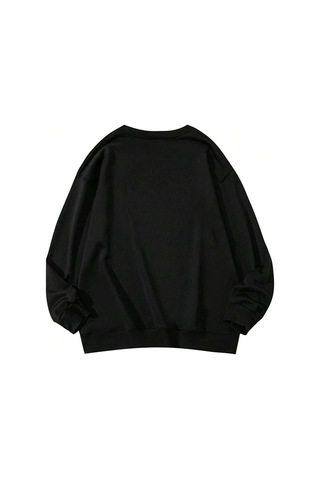 Tarzsokak Letter & Star Pattern Drop Shoulder Pullover Siyah