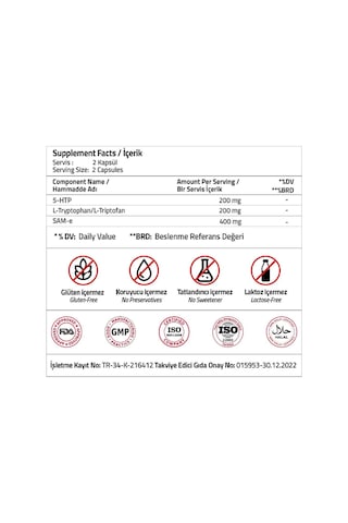Validus Extra Smile 5htp 200 Mg + L-tryptophan 200 Mg + Sam 400 M