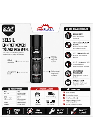 Selsil Emniyet Kemeri Yağlayıcı Sprey 200 Ml Düzgün Sarılması İçin Bakım Koruyucu Sprey 2 Adet