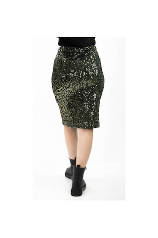 Sermoda Pullu & Astarlı Diz Altı Kalem Etek - 60 Cm Uzunlukta Abiye Etek Likralı & Esnek Pullu Etek Haki