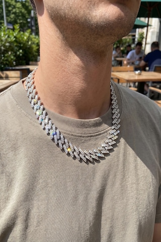 Gümüş Renk Zirkon Taşlı Cuba Zincir Model Erkek Kolye Akuamarin