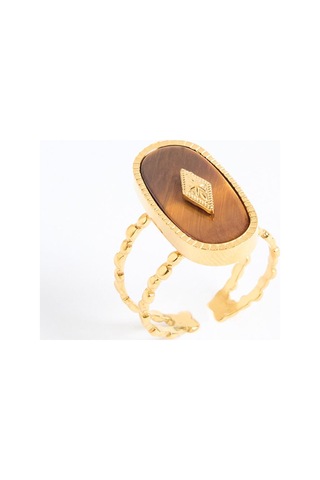 Jimmy Key Jimmy Key Kahverengi Oval Figürlü Taş Detaylı Ayarlanabilir Yüzük 6sw487550800