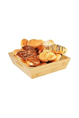 Bambu Lüx Kare Büyük Ekmeklik-meyvelik 25cm, Bambu Ekmeklik Kare Büyük Boy 25cm Açık Gri