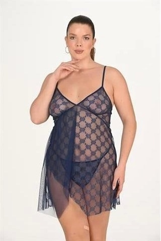 Aria's Closet Arias Closet Büyük Beden Lacivert Gecelik 3046 Lacivert