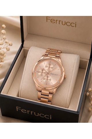 Ferrucci Fc49120 Spor Model Rosegold Çelik Kordon Ve Kasa Kadın Kol Saati+bileklik Hediye Rose Gold