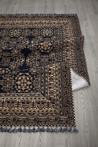 Siyah Renkli Afgan Tarzı Altı Kaymaz Yıkanabilir Şönil Kilim-599
