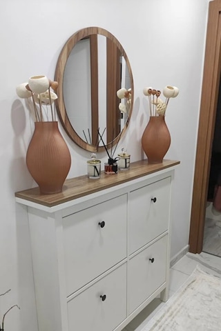 60 Cm Çap Banyo & Makyaj Aynası Yuvarlak Antre Hol Koridor Duvar Salon Mutfak Ofis Dekoratif Ayna - Ceviz Ceviz
