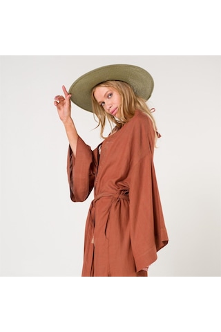 Eli Kadın Pul Baskılı Kimono-Tarçın-Standart Tarçın