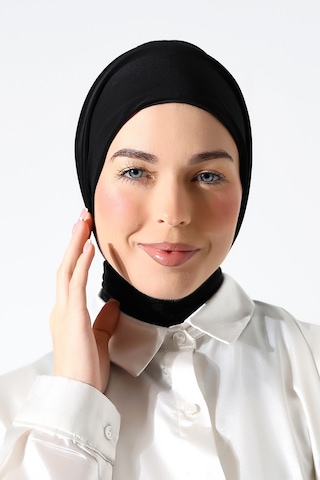 Kadın Çıtçıtlı Bağlamalı Tesettür Hazır Pratik Şal Siyah Siyah