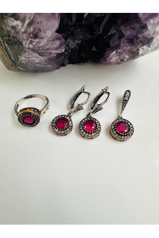 Aysesa Yakut Ve Zirkon Taşlı Gümüş Set Takım 925 Ayar 10,29 Gram