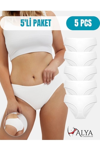 Alya Underwear Kadın Pamuklu Hipster - Slip Külot 5 Farklı Renk 1 Pakette Beyaz