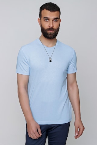 Efor Slim Fit Bisiklet Yaka Düz Pamuklu Mavi Tişört Ts 823 Mavi