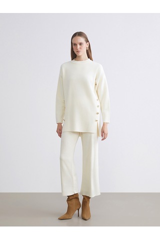 Lcwaıkıkı Classic Beyaz Bisiklet Yaka Oversize Kadın Triko Kazak Xl-2xl