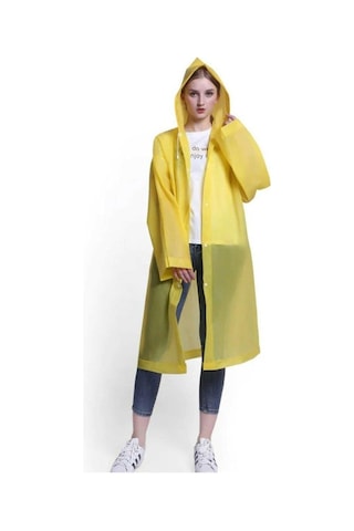 Sarı Kadın Erkek Yağmurluk Kapüşonlu Çıtçıtlı Eva Unisex Pratik Kapşonlu Yağmurluk Xl Büyük Beden