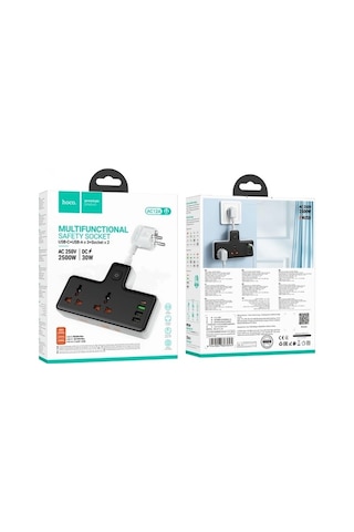 Hoco AC12A 2500W 2 Priz + 3 USB + 30W Type-C Multifonksiyonel Priz Çoğaltıcı Şarj Aleti
