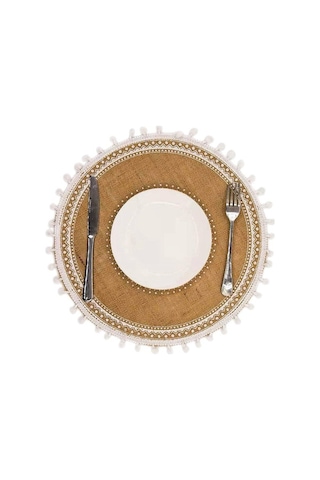 Ulzyvf Yuvarlak Top Seti Servis Örtüleri Masa Kahverengi&beyaz Jüt Dokuma Boho Beyaz Amerikan 4'lü, Tq Kahverengi - beyaz