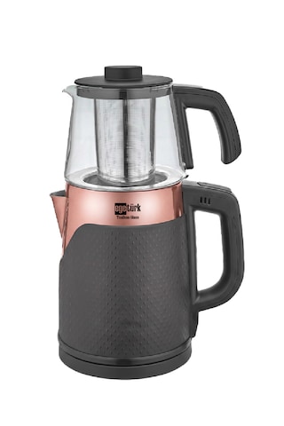 Teadem Glass Coverlı Elektrikli Çay Makinesi Çaycı 2000W 1.7l Kettle 1.2l Cam Demlik 304 Paslanmaz Çelik Rose Gold