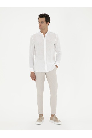 Cacharel Bej Slim Fit Beli Bağcıklı Kanvas Pantolon