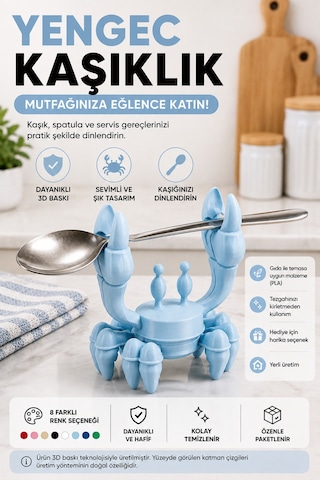 3d Baskı Yengeç Kaşıklık Mutfak Tezgahı Kaşık Dinlendirme Aparatı