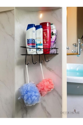 Paslanmaz Siyah Kendinden Yapışkanlı Banyo Düzenleyici Şampuan Duş Jeli Banyo Lif Askılı Raf Siyah