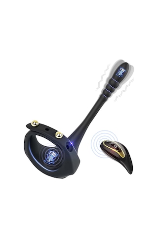 Carmine Kumandalı Titreşimli Ayarlanabilir Penis Halkalı Anal Plug Siyah