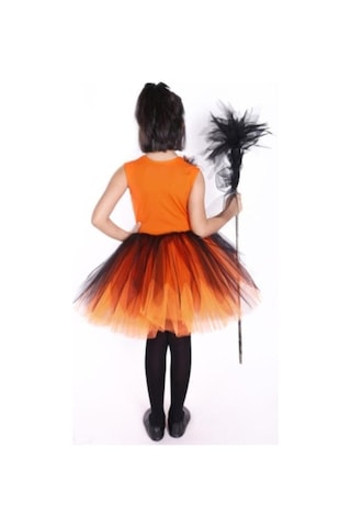 Masho Kids Divo Siyah Turuncu Süpürgeli Cadı Kostümü - Halloween Bayramı