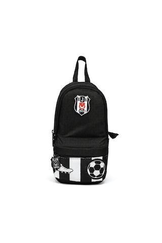 Beşiktaş Lisanslı Çubuklu Desenli Kalemlik - Siyah Çok Bölmeli Dikey Kalem Çantası Siyah - Beyaz