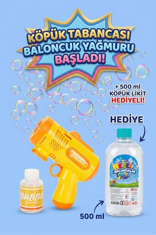 Pilli Otomatik Baloncuk Köpük Tabancası Bubble Gun 500 Ml Köpük Likiti Hediyeli