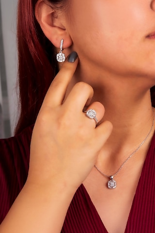 925 Ayar Gümüş Rodyumlu Zirkon Süslemeli Baget Bayan Takı Seti -8239 Gümüş