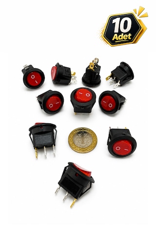 Yuvarlak Anahtar Işıklı Kırmızı 3 Pin 23 Mm 10 Adet Aç Kapa On-off - Switch Buton 6a/250vac 10a/125/250vac