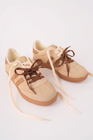 Muggo Taupe Çift Bağcıklı Günlük Kadın Sneaker Spor Ayakkabı Bej