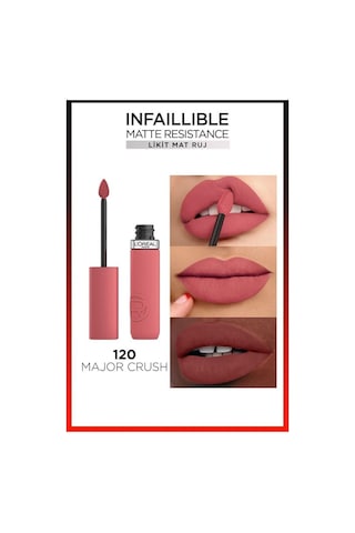 L'Oreal Paris Infaillible Matte Resistance Likit Mat Ruj 120 Major Crush + Mini Paradise Maskara